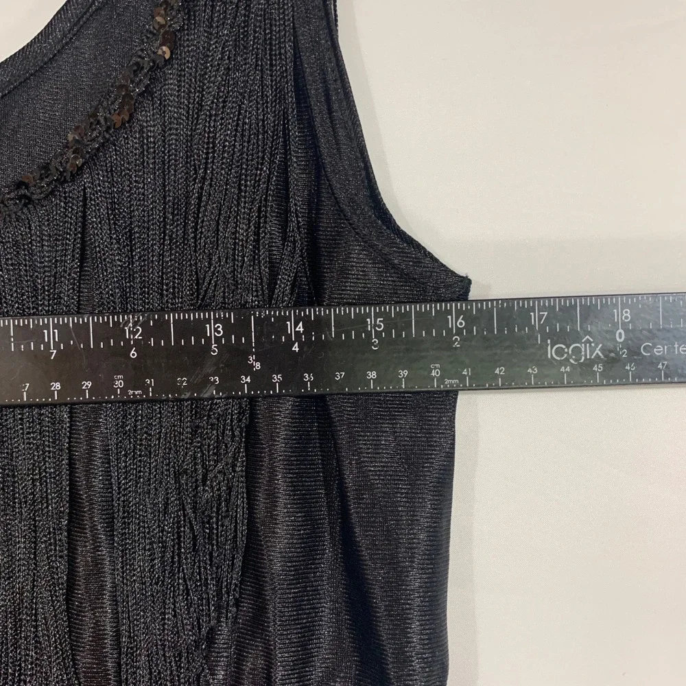 California Costume Flapper Dress Fringe‎ Sequin Sleeveless Black Large